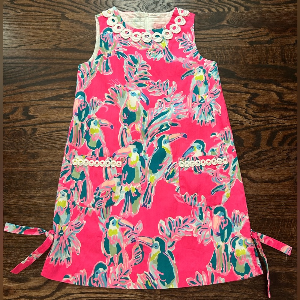 Lilly Pulitzer Pink Parrot Print Kids Casual Dress
